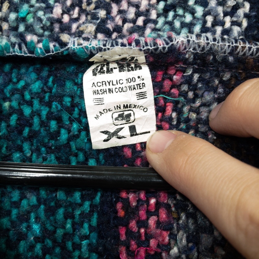 Vintage Drug Rug Pullover Hoodie Hippie Grunge Surf Boho Jacket Adult XL Teal - Picture 3 of 11